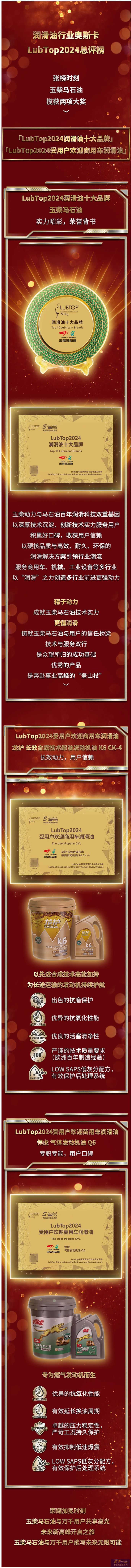 载誉而归！玉柴马石油闪耀LubTop2024总评榜！